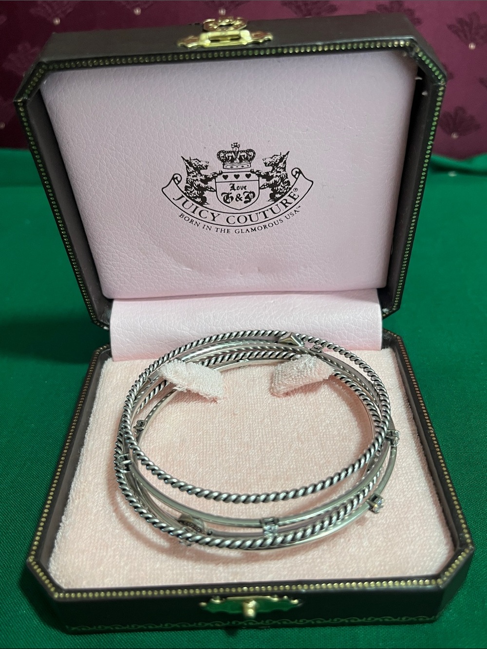 Juicy Couture Silver Tone Stacked Bangle Bracelet Set of 5.